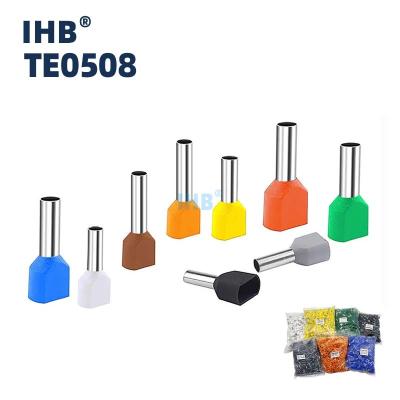China High Quality Copper Tube Insulated Ferrules Terminal TE Series Insulated Twin Cord End Terminals TE0508 Twin Shoelace Ferrules TE0508 for sale