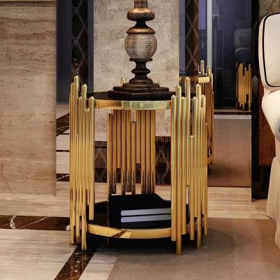 China Asymmetry Gold Glass Stainless Steel Coffee Table 550mm Φ Visual Interest for sale