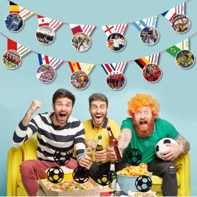 China Decoration landscaping Qatar 2022 World Cup Top 32 Team Flag Emblem Mascot Decorate Bar Hanging Flag String Flag Window Sticker for sale