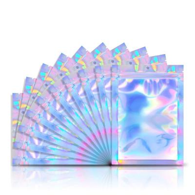 China Recyclable Custom Mini Transparent Holographic Resealable Food Smell Proof Small Plastic Packaging Mylar Hologram Ziplock Bags for sale