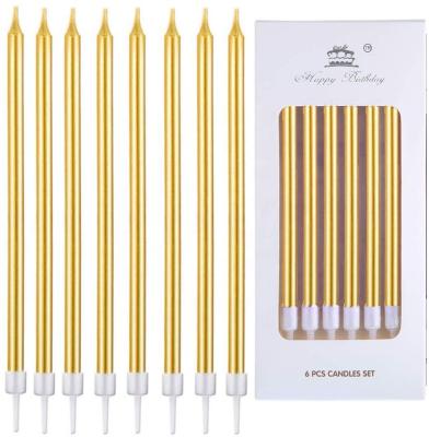 China Colorful Gold Safe Coated Ribbon Happy Birthday Candle Moment Candle Birthday Food Grade Candle With PP Holder For Cake for sale