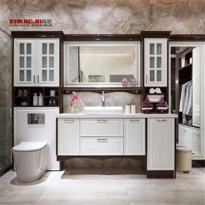 China Shangju Modern Portable Sliding Doors 36 Inch Mirror PVC Membrane Matt Black Bathroom Cabinet Handle for sale