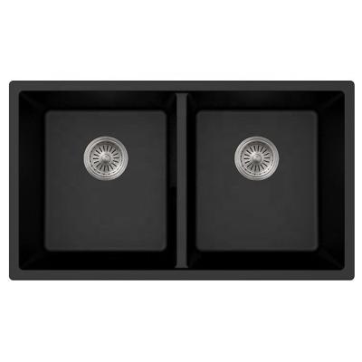 China Without Faucet Artificial Granite Undermount Quartz Kitchen Sink Hard Stone Double Bowl for sale