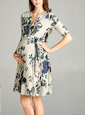 China Do vestido de maternidade do envoltório do laço da cópia floral de Borgonha desgaste da luva meio confortável à venda
