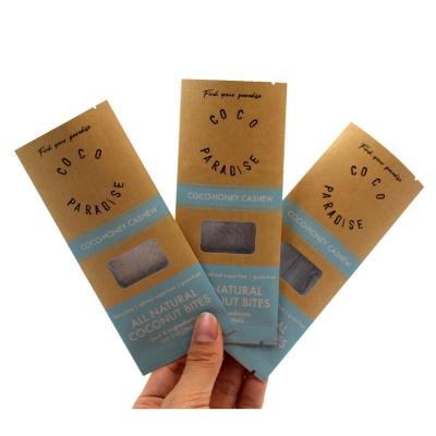 China BIODEGRADABLE Brown Aluminum Foil Kraft Pouch With Clear Window For Coconut Cashew Bites for sale