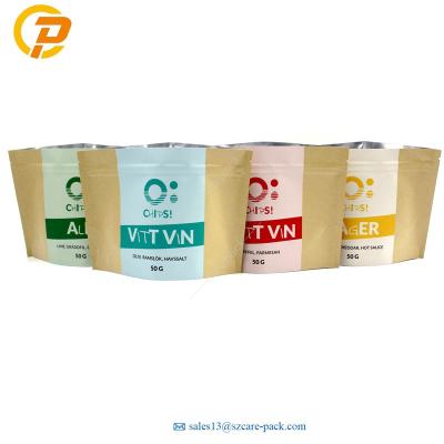 China Recyclable Custom Printed Biodegradable Stand Up Pouch Brown Kraft Ziplock Bags for sale