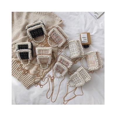 China High Quality Meisohua Weaving Luxury Cross - Female Messenger Bags Tote Pearls Bag Small Designer Tweed Women Body Bags Wool Chains Handbags for sale
