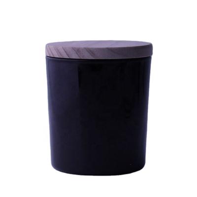 China Colored Color Sprayed Colored Glass Candle Holders Jar with Wood Lid for sale