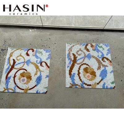 China Modern Hasin Glaze Jade Glass Mosaic 10x10mm With Cut Blue Paint And Puzzle Two Transformation Methods Pool Design Tile for sale