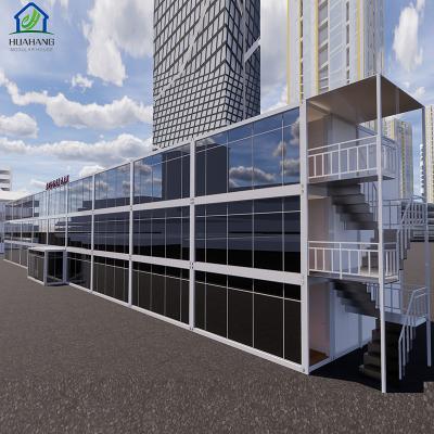 China Parking Lot Prefab 20 40 Ft Rush Container Modular Office Building With Glass Wall for sale