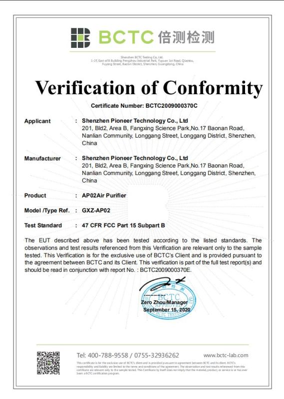 FCC - Shenzhen Pioneer Technology Co., Ltd.