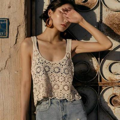 China 2022 New Anti-wrinkle Retro Crop Top Tank Top Women Hollow Crochet Loose Sling Knit Sweater Tank Top Women for sale