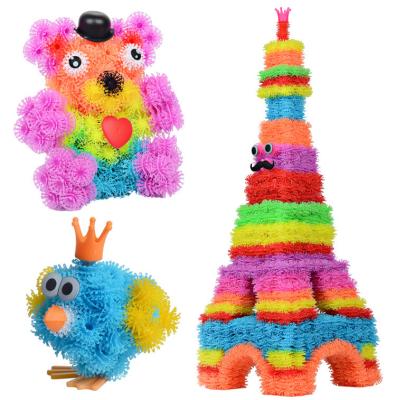 China Plastic Pinch Bubble Balls Diy Kids Assembling Toy Fluffy Pinch Ball Color Stitch Creative Plush Toys Early Learning Educational Box for sale