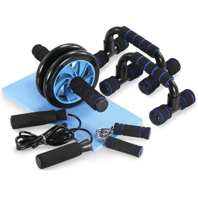 China Includes adjustable 5-in-1 ab jump rope wheel kit with pump bar jump rope hand clamp and knee guard for home gym workout for sale