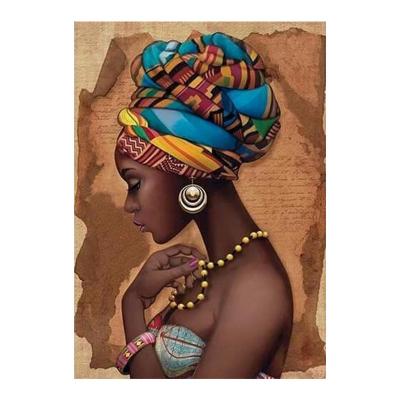 China Modern Round Diamond Embroidery Kit 5D Diamond Painting African Woman Characters DIY Art Mosaic Christmas Gift Canvas Crafts for sale