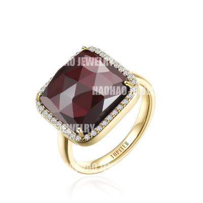 China Handmade Jewelry Factory Natural Gemstone Rings Jewelry,Environmental Copper14K 18K Gold Plated Garnet Rings Gift For Her for sale