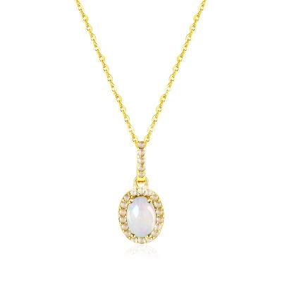China JUPITER Handmade Opal Stone Silver Necklace 925 Handmade Natural Ovals Diamond Pendant Jewelry for sale