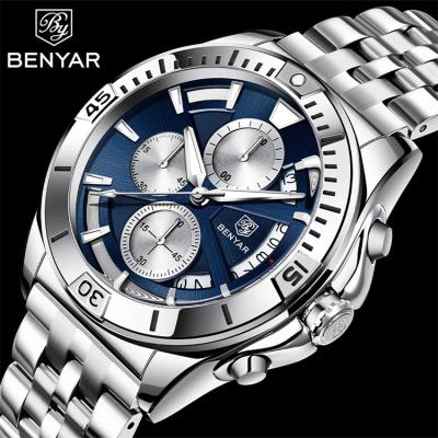 China Montre BENYAR 5180 quartz watches stainless steel fashion luxury water resistant men watch top brand men benyar-chronograph casual watch for sale