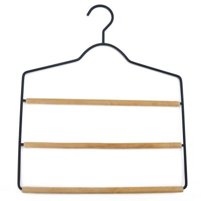China 3 Layers Metal Material Eco - Friendly Towel Clothes Scarf Pants Hanger With Wooden Round Bars zu verkaufen
