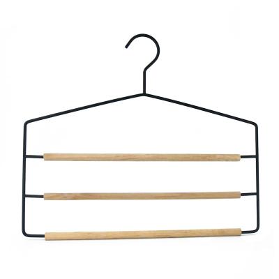 China Minimalist multilayer wooden&metal wire pants hanger with wooden bars zu verkaufen