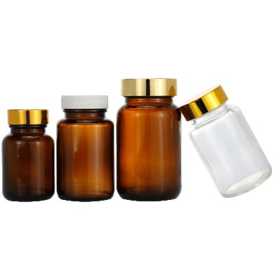 China Amber Glass Wide Mouth Pill Plastic Open Mouth Pill Bottles 50ml 100ml 120ml 200ml for sale