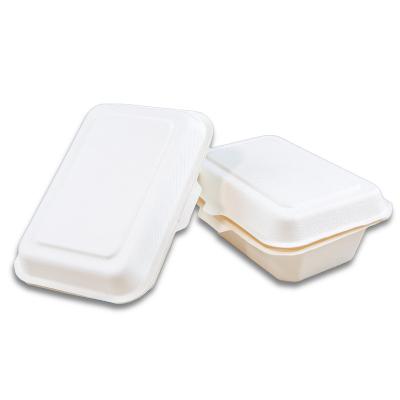 China Soak proof/Mmicrowave safe/Cut Resistant Clamshell Compostable Takeaway Food Boxes 600Ml Disposable Clamshell Box Food Containers Eco Friendly Sugarcane Pulp for sale