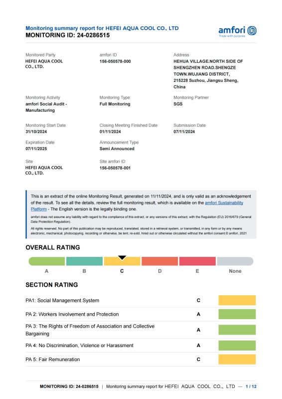 Environmental Performance Evaluation - Hefei Aqua Cool Co., Ltd.