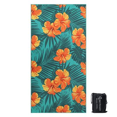 China Microfibra Impresa Ropa de playa de viaje seca rápida Sublimación personalizada Impresión de microfibra Toalla de playa reciclada con bolsa en venta