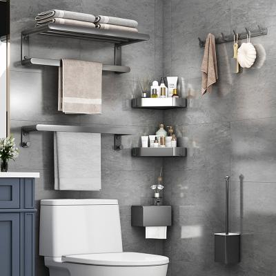 China Metal Gun Gray Bathroom Fitting Wall Mounted Toilet Shelving Towel Rack Bath for sale