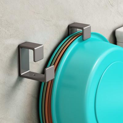 China 2023 New Lavatory Sink Hooks Basin Multifunctional Wall Mounted Lantern Hooks Bathroom Gray Adhesive Storage Holder for sale