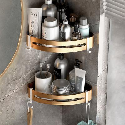 China Wall Mounted Type Bathroom Wall Mount Black Storage Rack With Suction No Drilling Kitchen Accessories Aluminum Triangle Shelf for sale