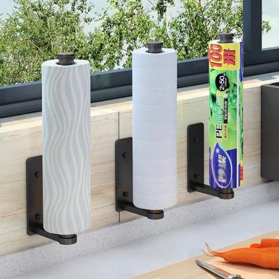 China Modern Steel Wall Mounted Tissue Roll With Cell Phone Shelf Bathroom Toilet Black Kitchen Paper Towel Holder for sale