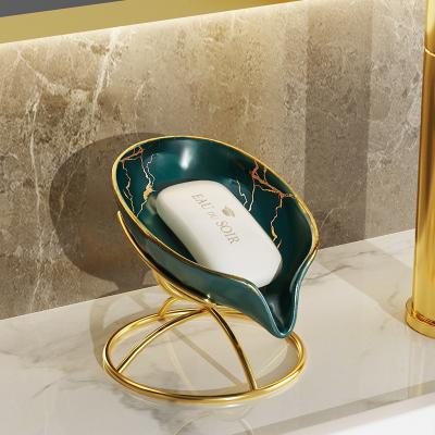 China Modern Premium No-Drain Ceramic Soap Rack No-Drill Quality Storage Rack Green and Black and White Household Soap Tray Gold for sale