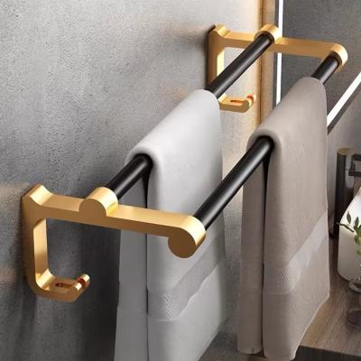 China Black&gold Aluminum Bathroom Towel Rack Kitchen Corner Punch Bathroom Hotel Bathroom Storage Set Basket Clear Modern for sale
