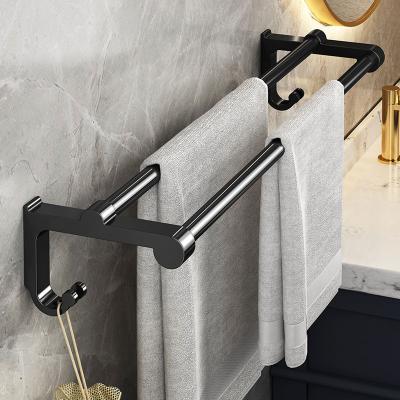 China Modern Aluminum Quick Adhesive Free Adhesive Kitchen Towel Rack Bathroom Storage Rack Black Wall Mounted Towel Rack Wall Mounted Towel Rack for sale