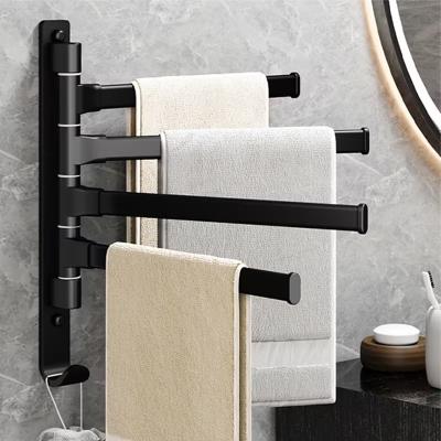 China Modern Wall Mount Multilayer Hanger No Installation Black Aluminum Wall Mounted Towel Rack Shower Drilling Shelf for sale