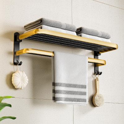 China Hot Selling Modern Bathroom Towel Rack Shelf Holder Black Gold Bath Modern Aluminum Towel Rack With Hook Movable Bathroom Accessories Toilet for sale