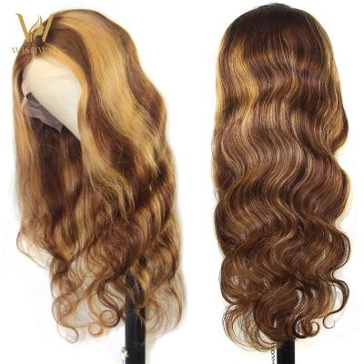 China Wholesale Original Female Glueless Grade 10A 100% Virgin Hair Raw Body Wave P 4 Highlight 27# Color Body Wave 360 Lace Frontal Wigs for sale