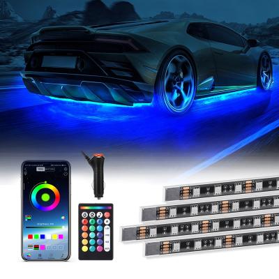 China 29 Modes 4PCS Underglow Light Kit RGB Led Strip Underbody with APP Remote Control Neon Light Under Glow Lights for Car 12v for sale