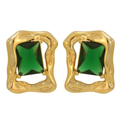 China Real Vintage Rectangle Crystal Emerald Cubic Zirconia Hypoallergenic Gold Plated Fashion Jewelry for sale
