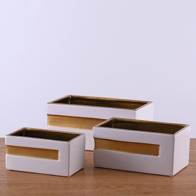 China Modern Elegant Luminous Flower Pot Planter White Gold White Gold Ceramic Flower Pot Planter for sale