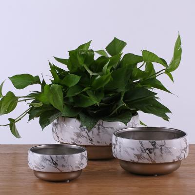China Modern Unique Marbling Ceramic Flower Pot Planter Pot Silver Luminous Planter Ceramic Planter for sale