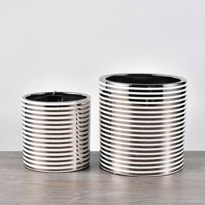 China Europe Style Silver Plating Ceramic Flower Pots Luxury Custom Logo Small Home Decoration For Indoor Plants for sale