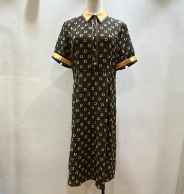 China Breathable Casual Dress Women 3 4 Slim Sleeve Knee Length Skirt 2022ss Style Character Letter Pattern Acetate Polo Slim Collar New Plus Size for sale