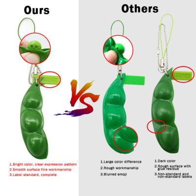 China Stress Reliever A Set Of 3 Pcs Edamame Keychain Fidget Toys - Compression Bean Keyring Pea Keychain Fun Extrusion Bean Person Keychain Phonechain for sale