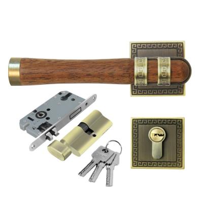 China Modern most popular square plate door handle with 85*45 zinc alloy lock body mortise and rosewood door lock set for sale