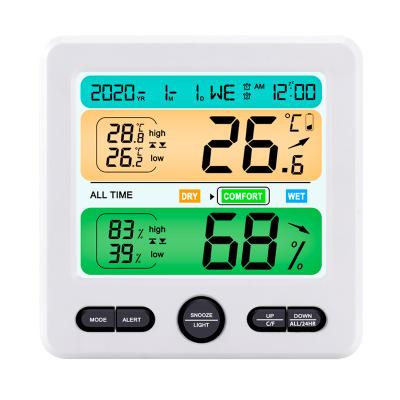 China Custom Wholesale Antique Style Factory Digital Temperature Humidity Monitor Meter Indoor Accurate Alarm Clock with Date and Time Display for sale