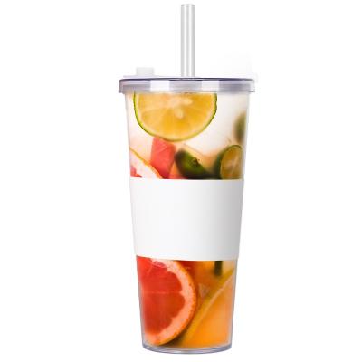 China Wholesale 24oz 700ml double wall viable plastic boba cup reusable bubble tea tumbler with silicone sleeve for sale