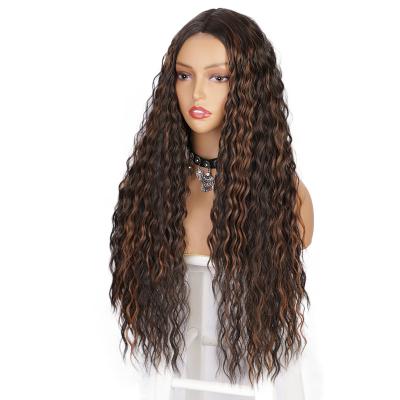 China Water Wave Front lace synthetic fiber corn perm wig long curly women hair wig human African small curly head cover for sale
