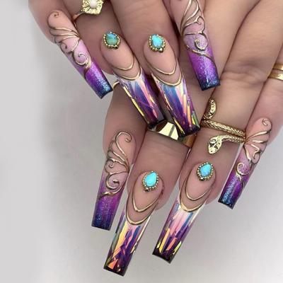 China Eco-friendly Non-Toxic glitter nail Halloween French Tip Artificial Fingernails Press On NailsPattern Artificial Nails For Girls for sale